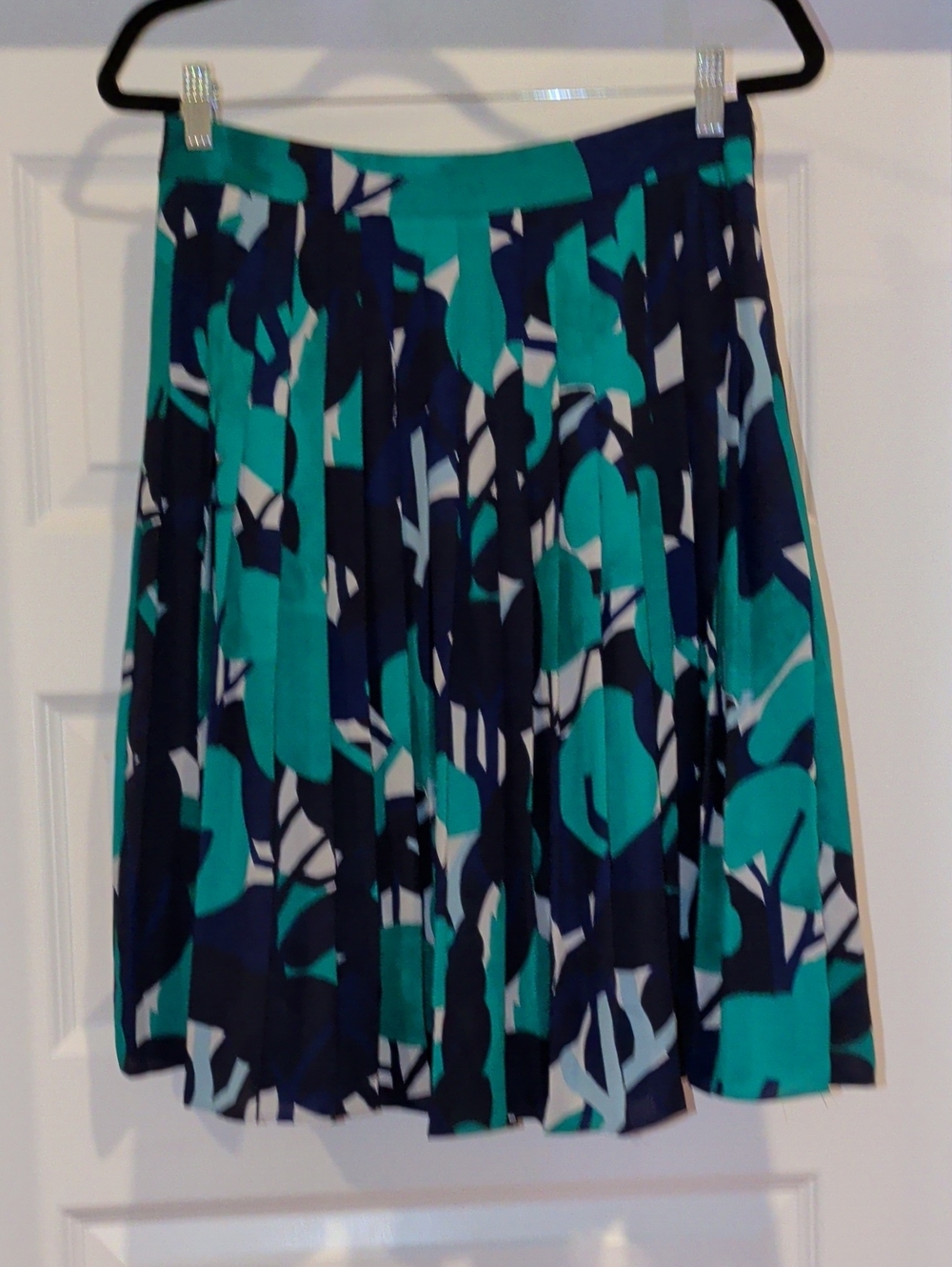 Pleated Green & Navy Printed Women's Skirt